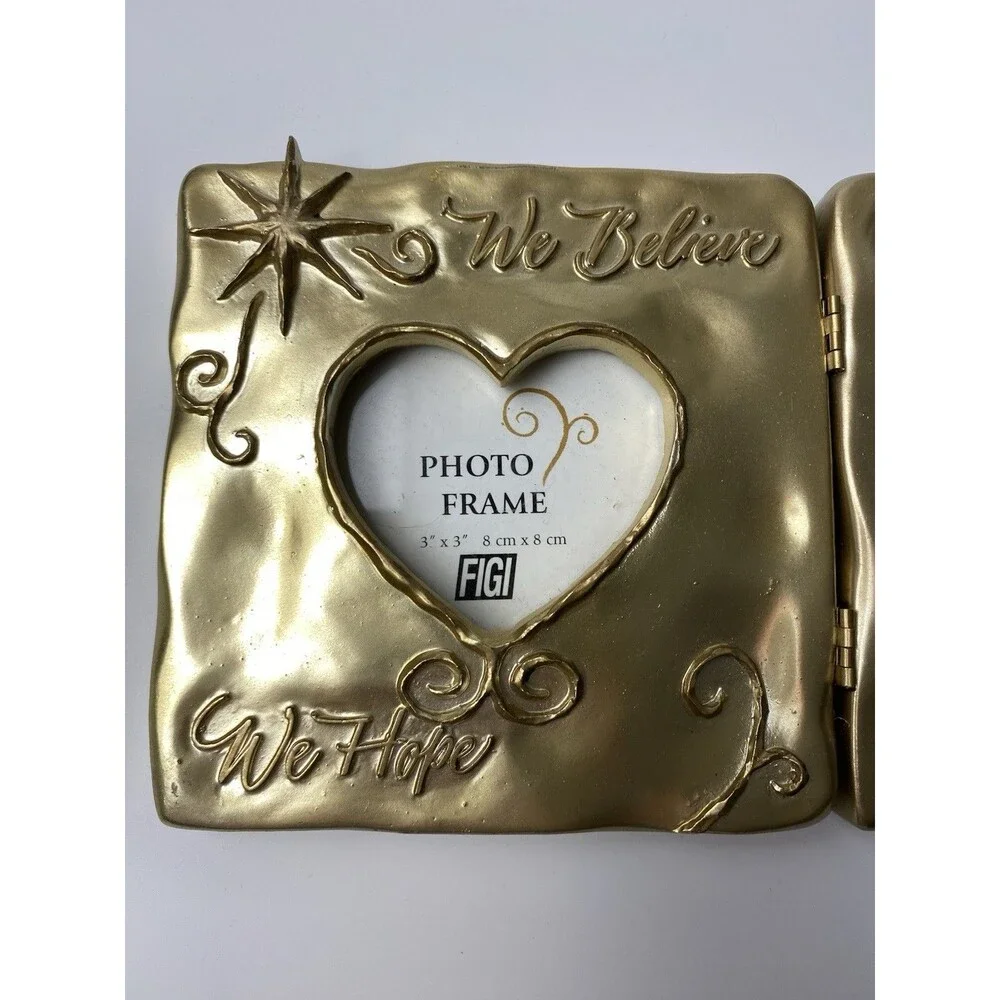 Hinged 4x4 Gold Tone Heart Picture Frames With Stars For 3x3 Photo Insert